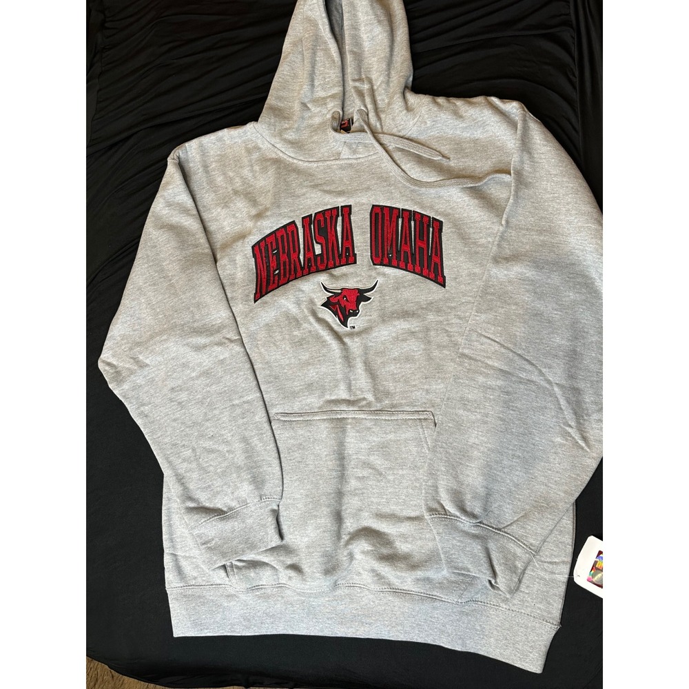 Genuine Stuff Nebraska Omaha Mavericks Hoodie Mens Large Gray Embroidered Logo